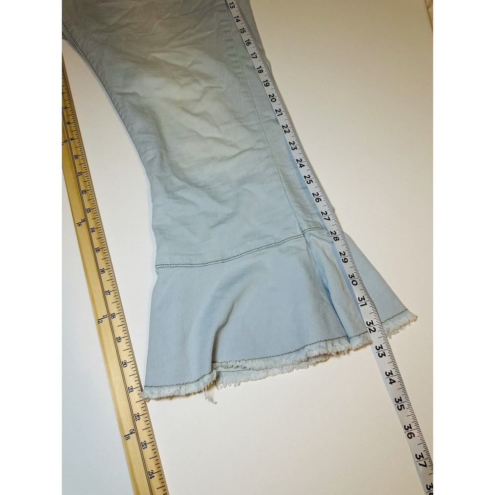 American Bazi Crop Flare Hippie‎ Retro Blue Jeans Raw Hem Women's SMALL - Picture 11 of 11